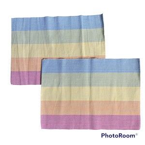 Set Of 2 Raney Pottery Barn Rainbow Striped Placemats Table Linens Colorful